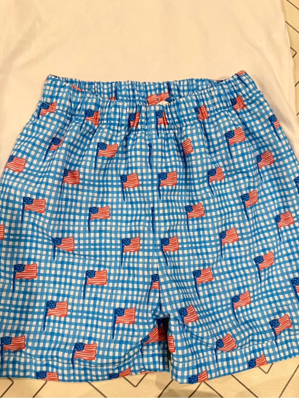 Smockingbird White Tee & Blue Flag-Print Set